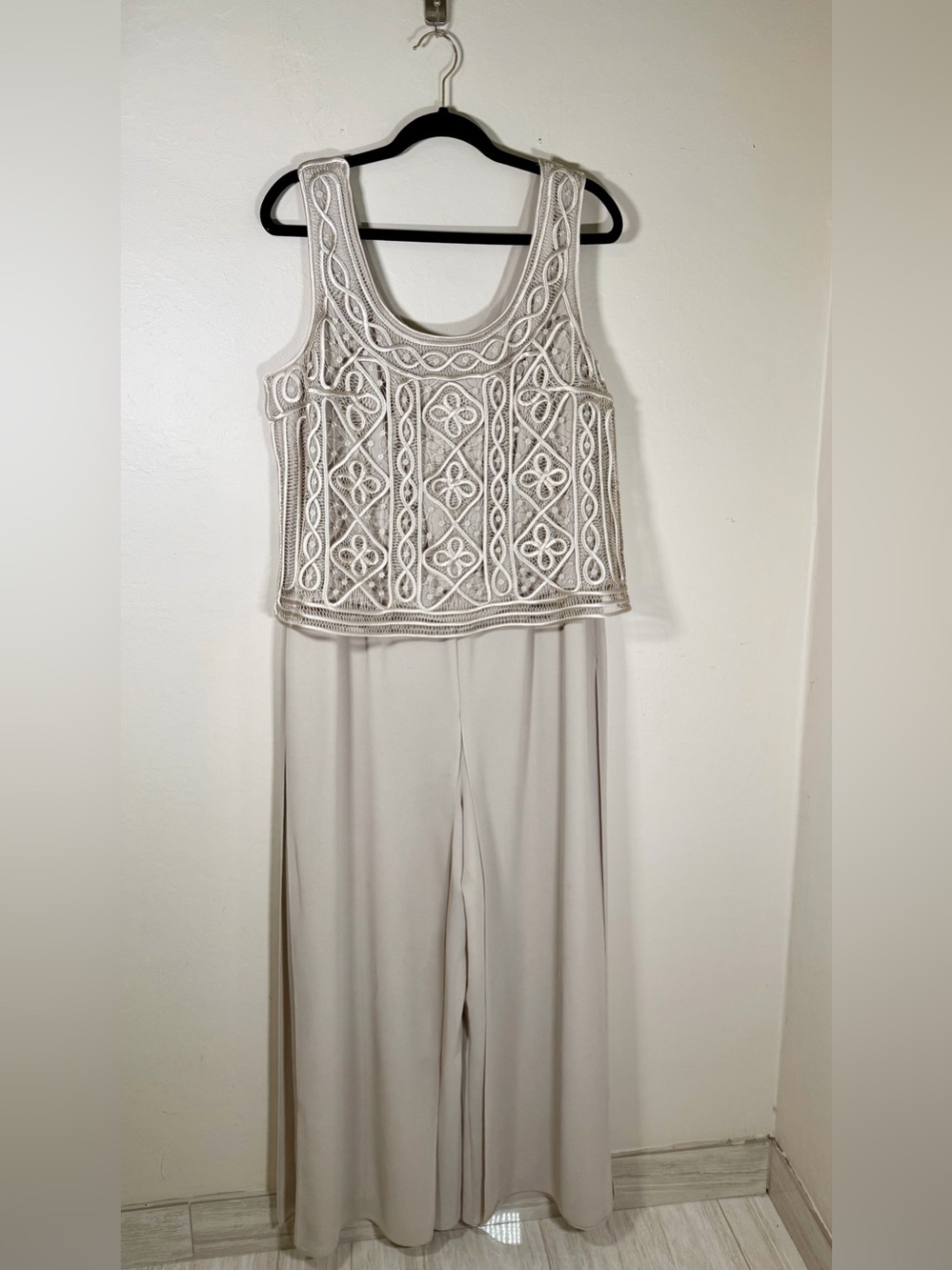Patra Neutral Cream Embroidered Tank Jumpsuit